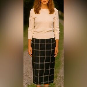 Talbots Vintage Fringe Wrap Plaid Tartan Wool Midi Skirt Women Sz 12 Blue Green